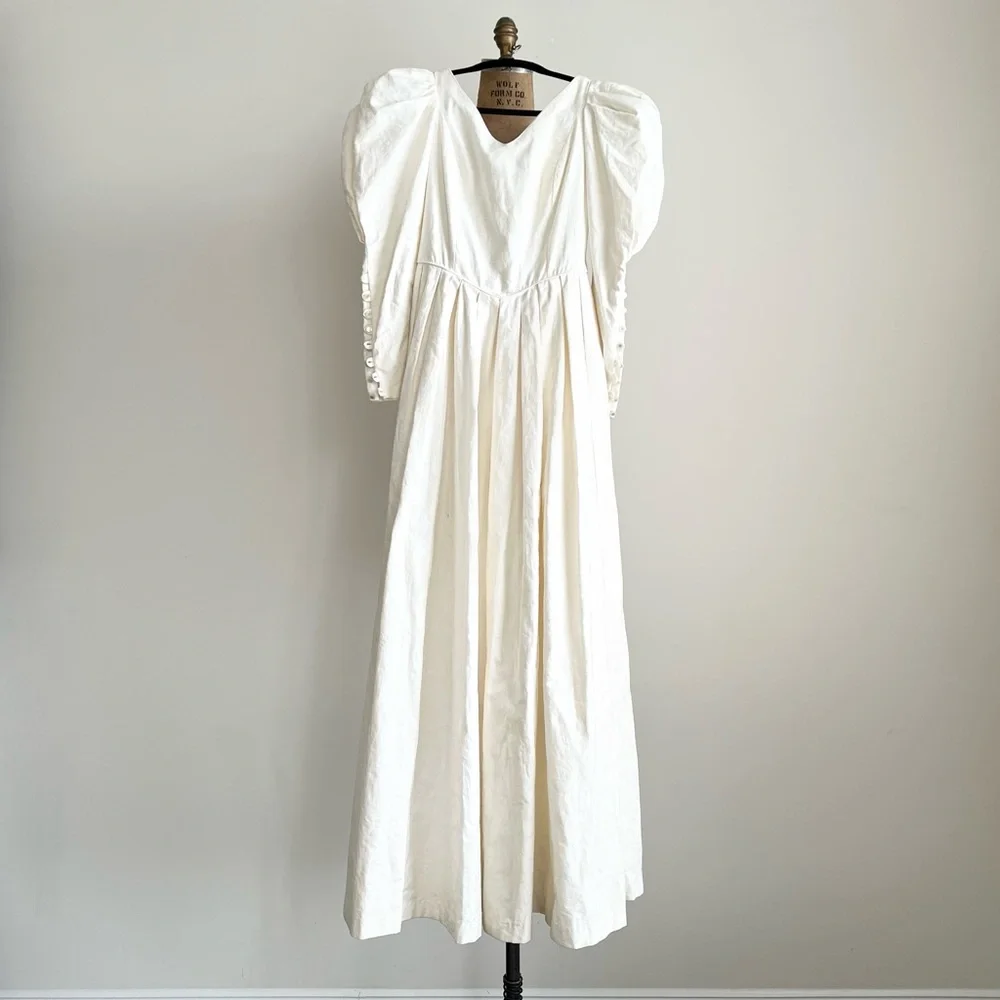 80s Vintage Laura Ashley Cottagecore Prairie White Dress Puff Sleeves US8 / UK10 - Picture 2 of 11